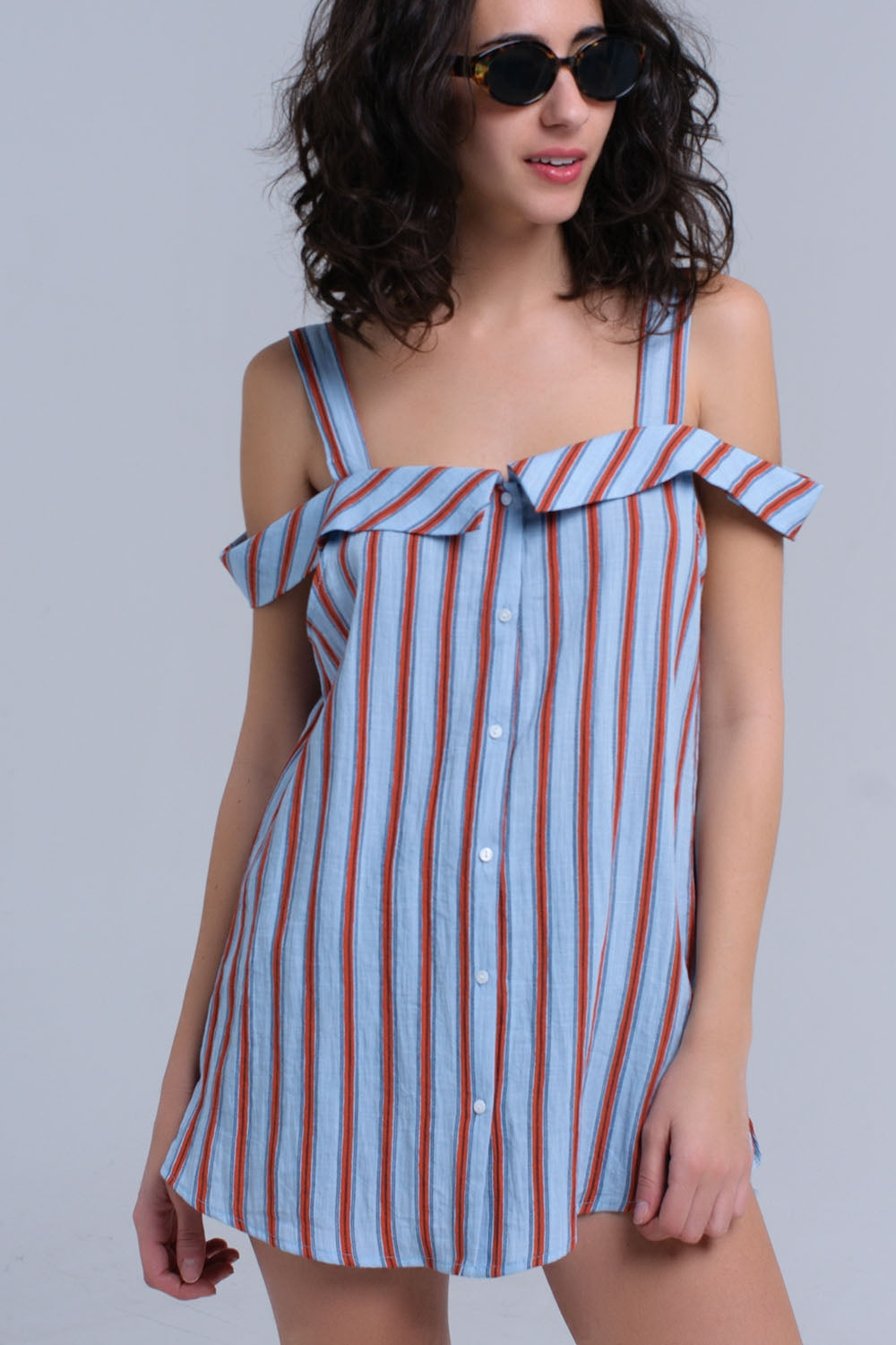Top azul con rayas naranjas Q2