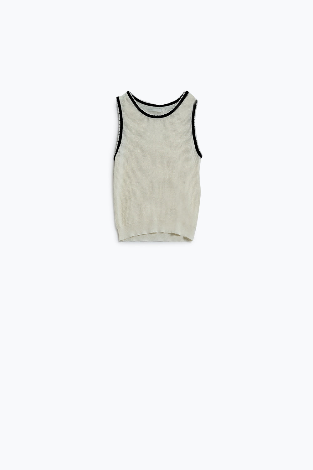 Top blanco sin mangas de punto con detalle de ribete blanco y negro Q2