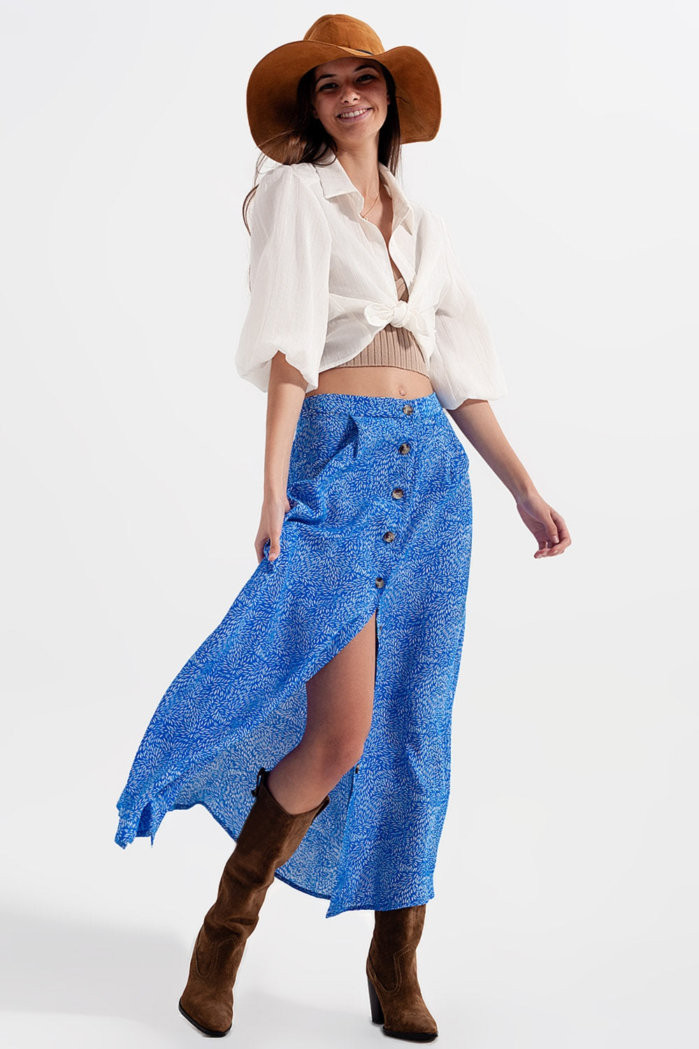 Top corto beige de punto Q2