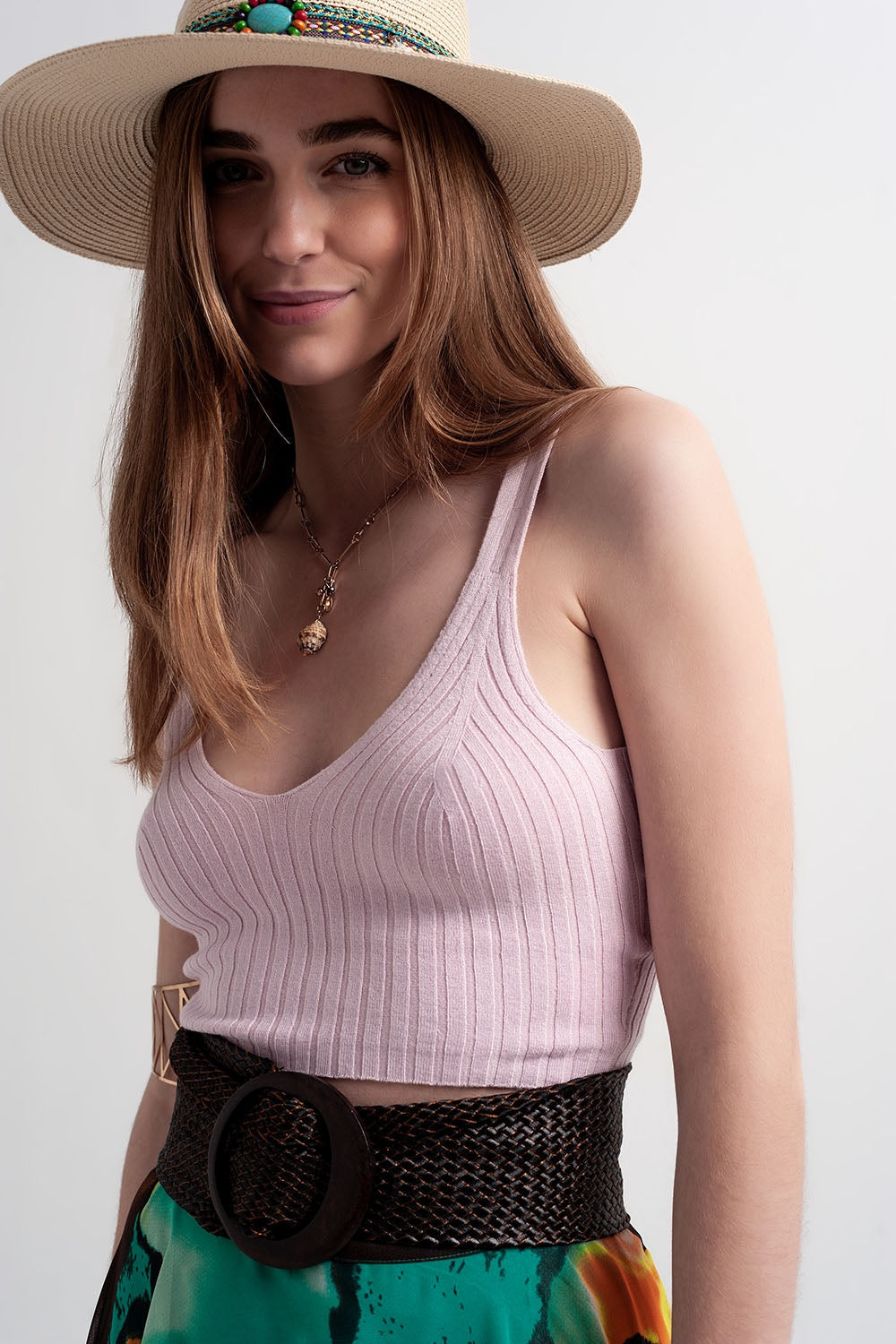 Top corto rosa de punto Q2
