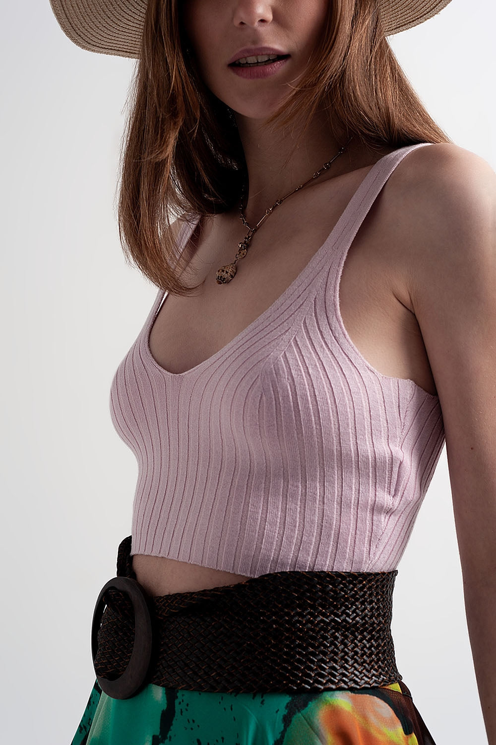 Top corto rosa de punto Q2