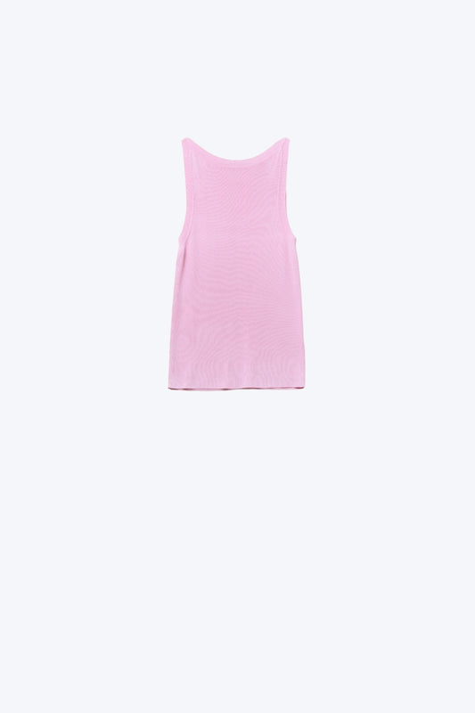 Q2 Top de canalé con cuello barco en rosa bebé