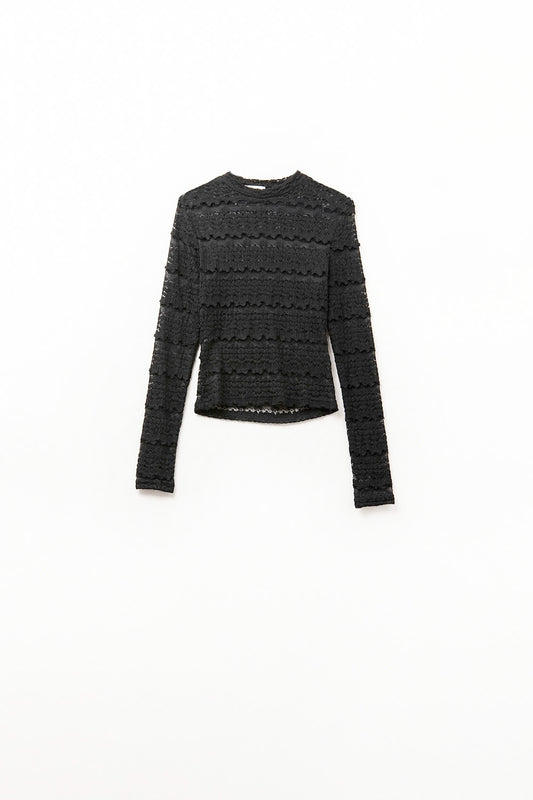 Q2 Top de Encaje Floral con Cuello Redondo en Negro