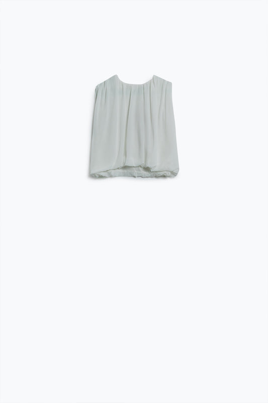 Q2 Top de gasa blanca con diseño fruncido