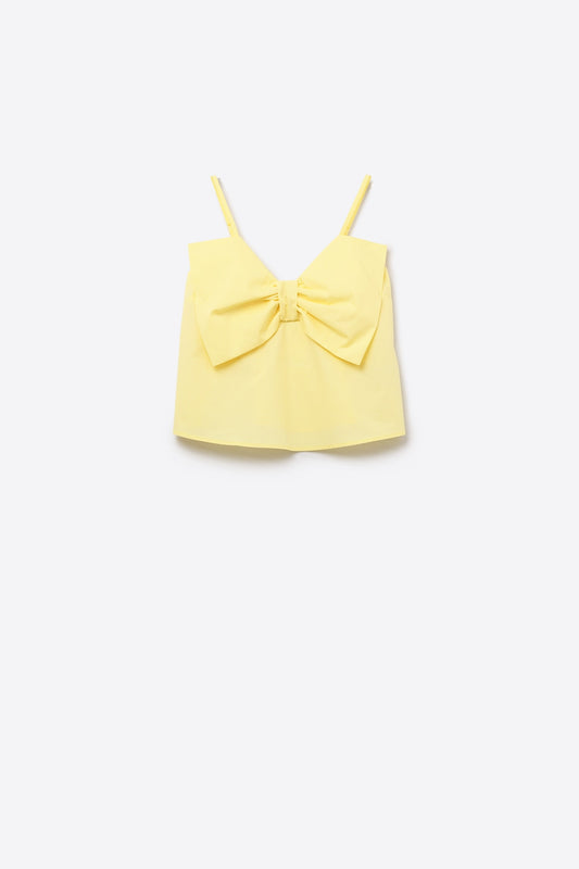 Q2 Top de popelín amarillo con detalle de lazo