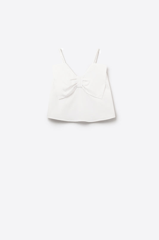 Q2 Top de popelín blanco con detalle de lazo