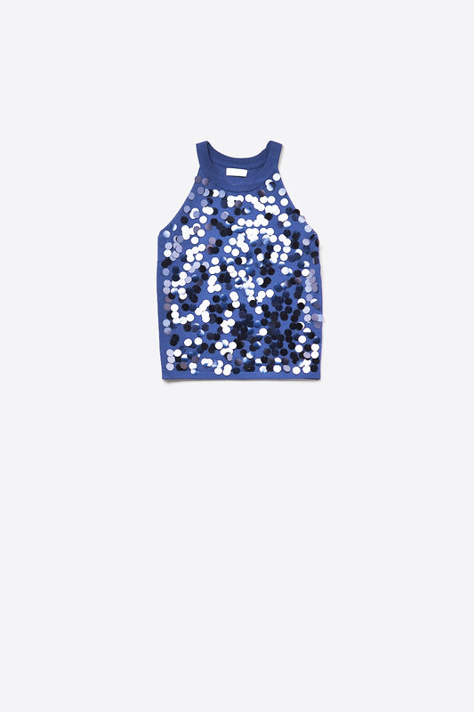 Q2 Top de punto azul marino con detalle de lentejuelas
