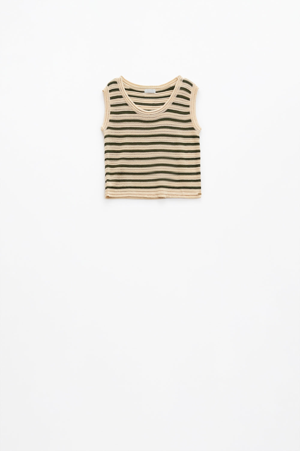 Top de punto sin mangas color crema con rayas khaki Q2