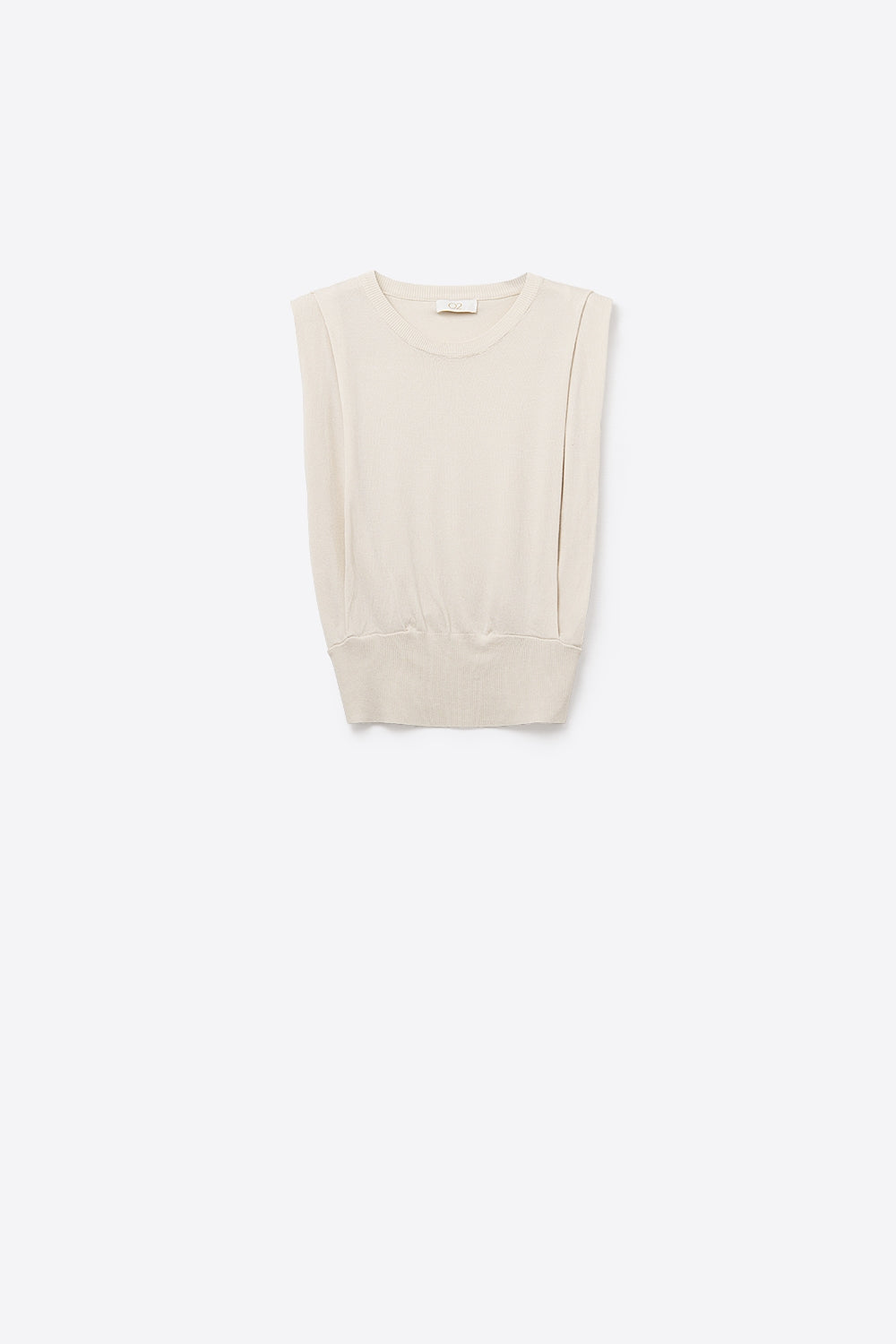 Top de punto sin mangas con drapeado en los hombros en beige Q2