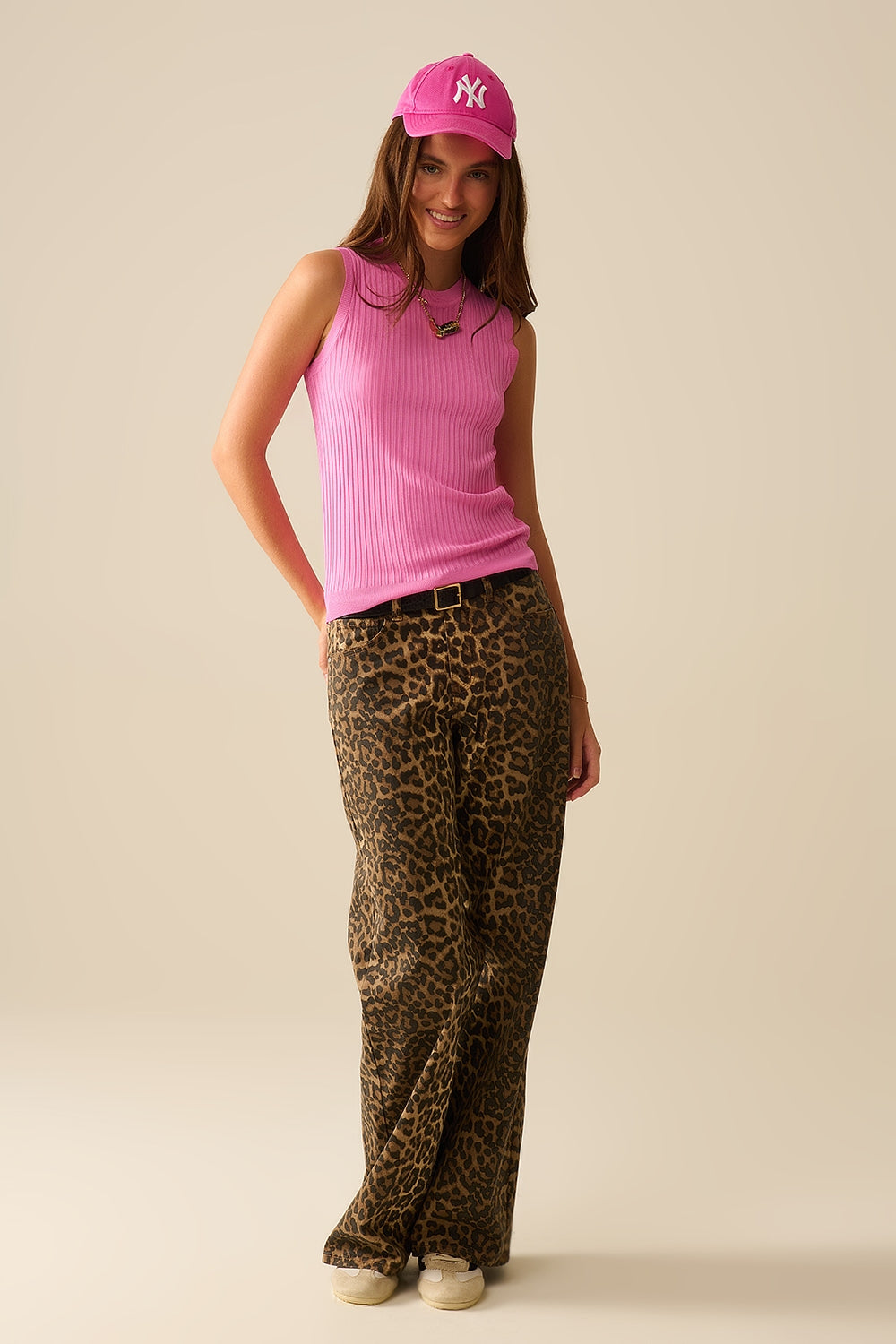 Top de punto sin mangas fucsia Q2