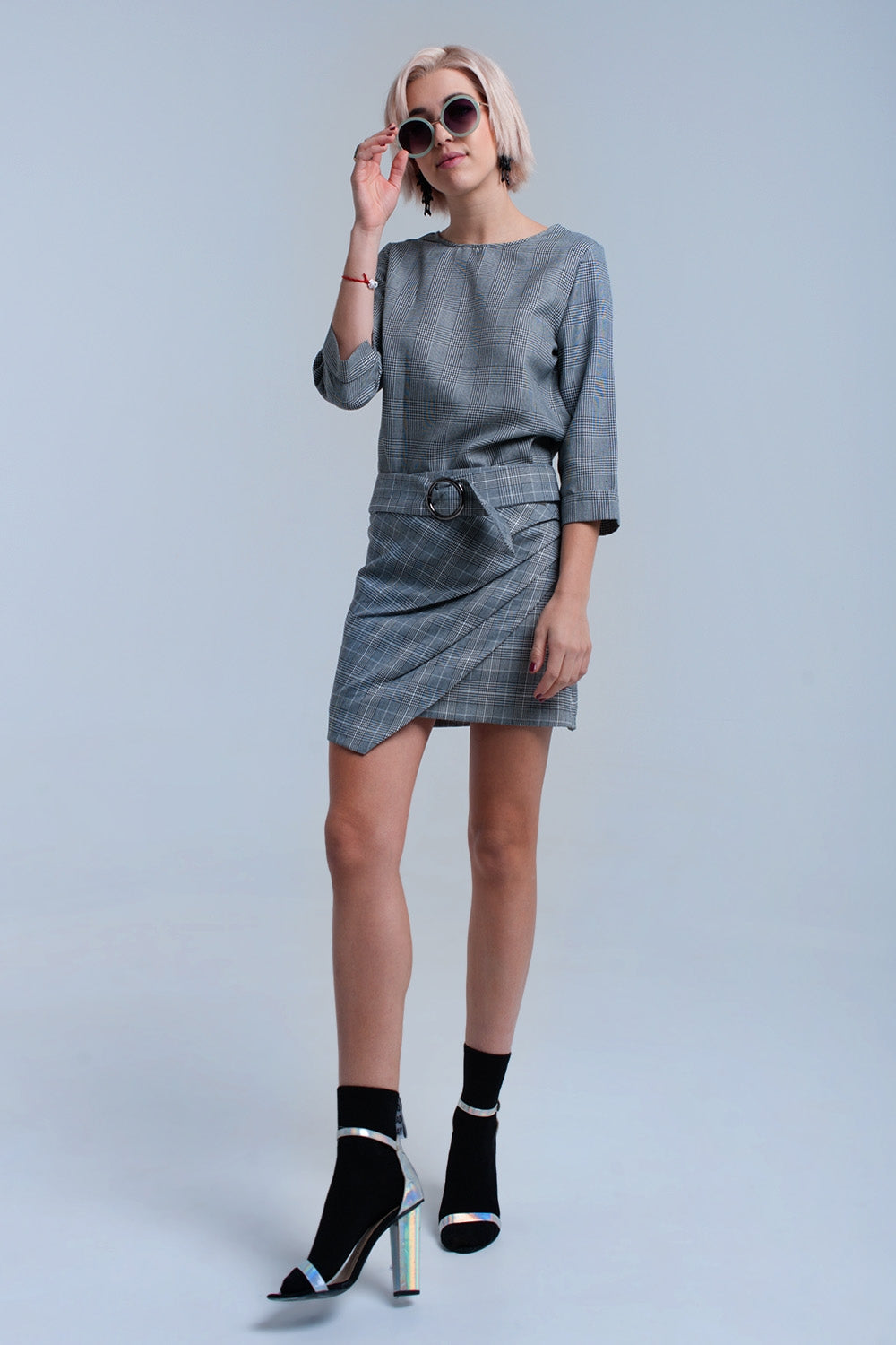Top de tartán gris con cintas Q2
