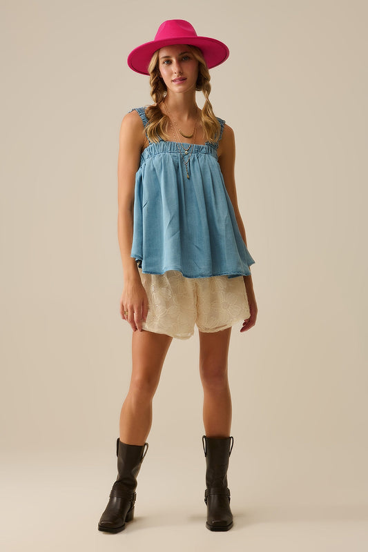 Top de Tencel con tirantes en azul Q2