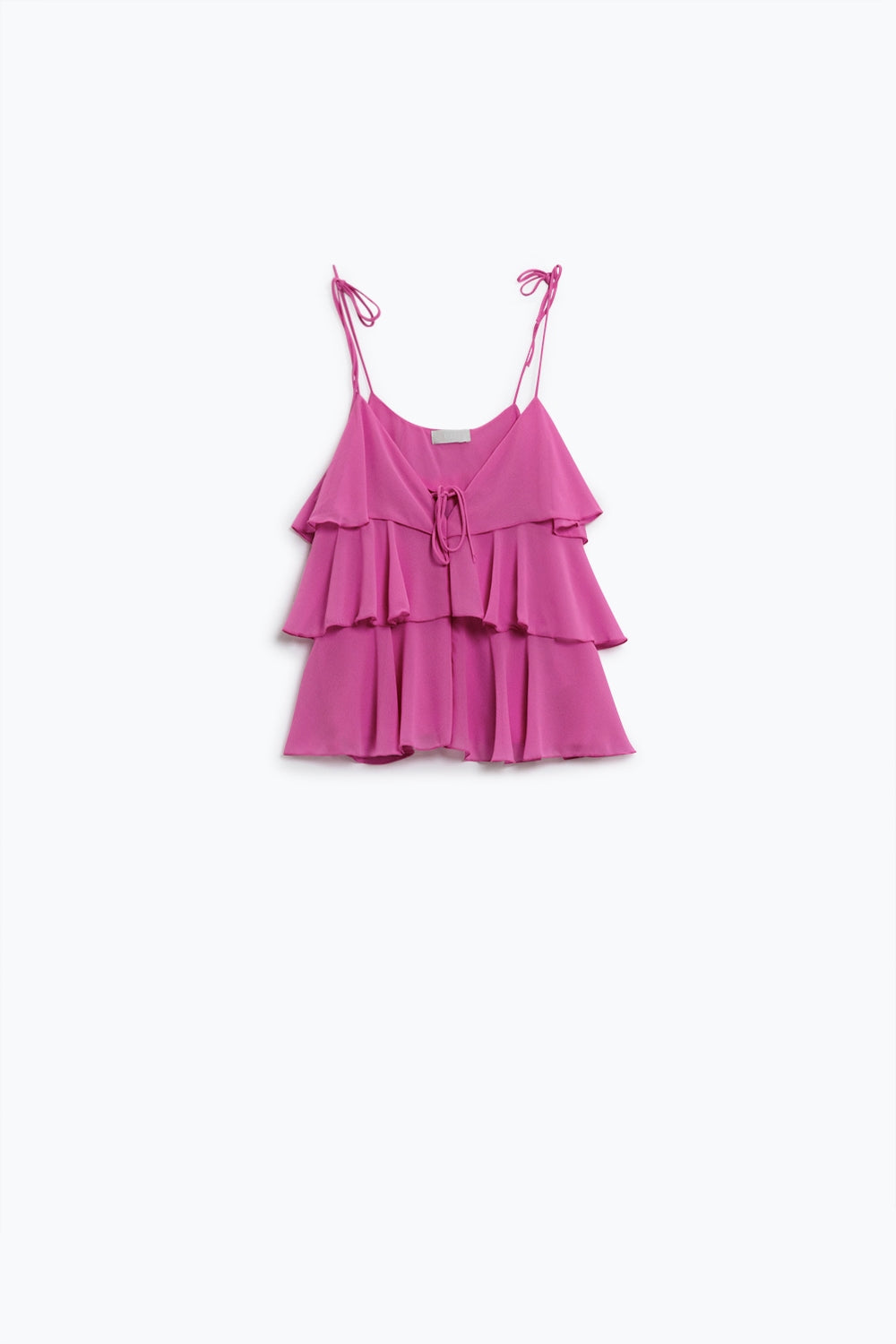 Top de volantes con tirantes finos en fucsia Q2