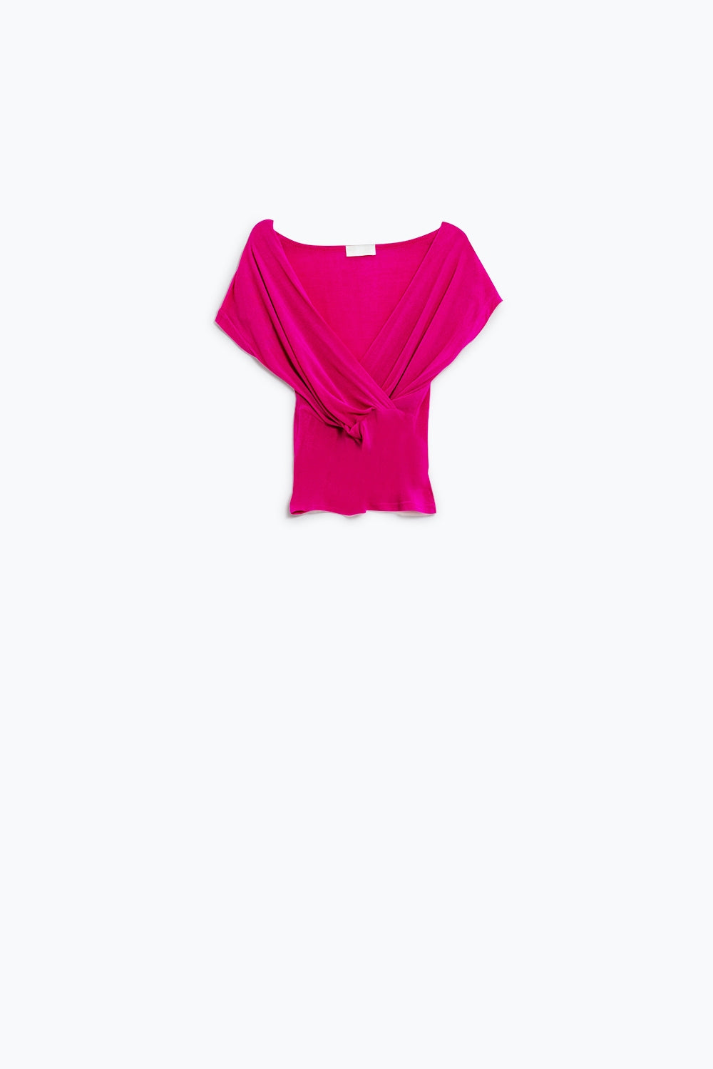 Top entallado con escote en V y mangas casquillo en fucsia Q2