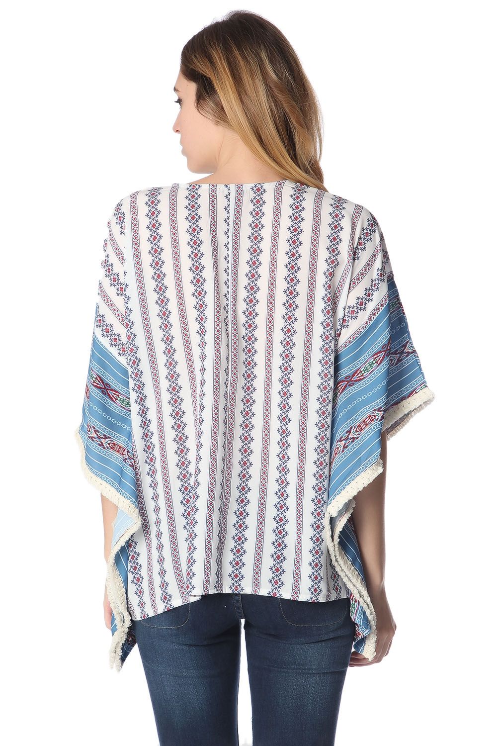 Top extragrande estilo poncho con estampado tribal azul Q2