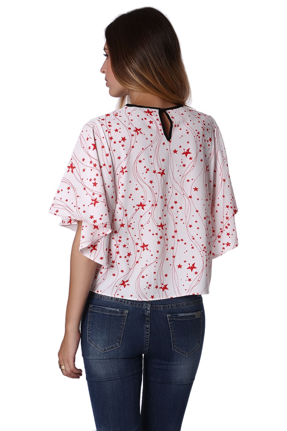 Top holgado con manga de ángel y estampado de estrellas negras Q2