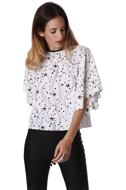 Q2 Top holgado con manga de ángel y estampado de estrellas negras