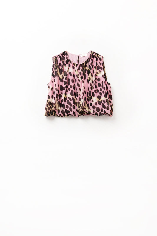Q2 Top plisado con estampado animal en rosa y marrón