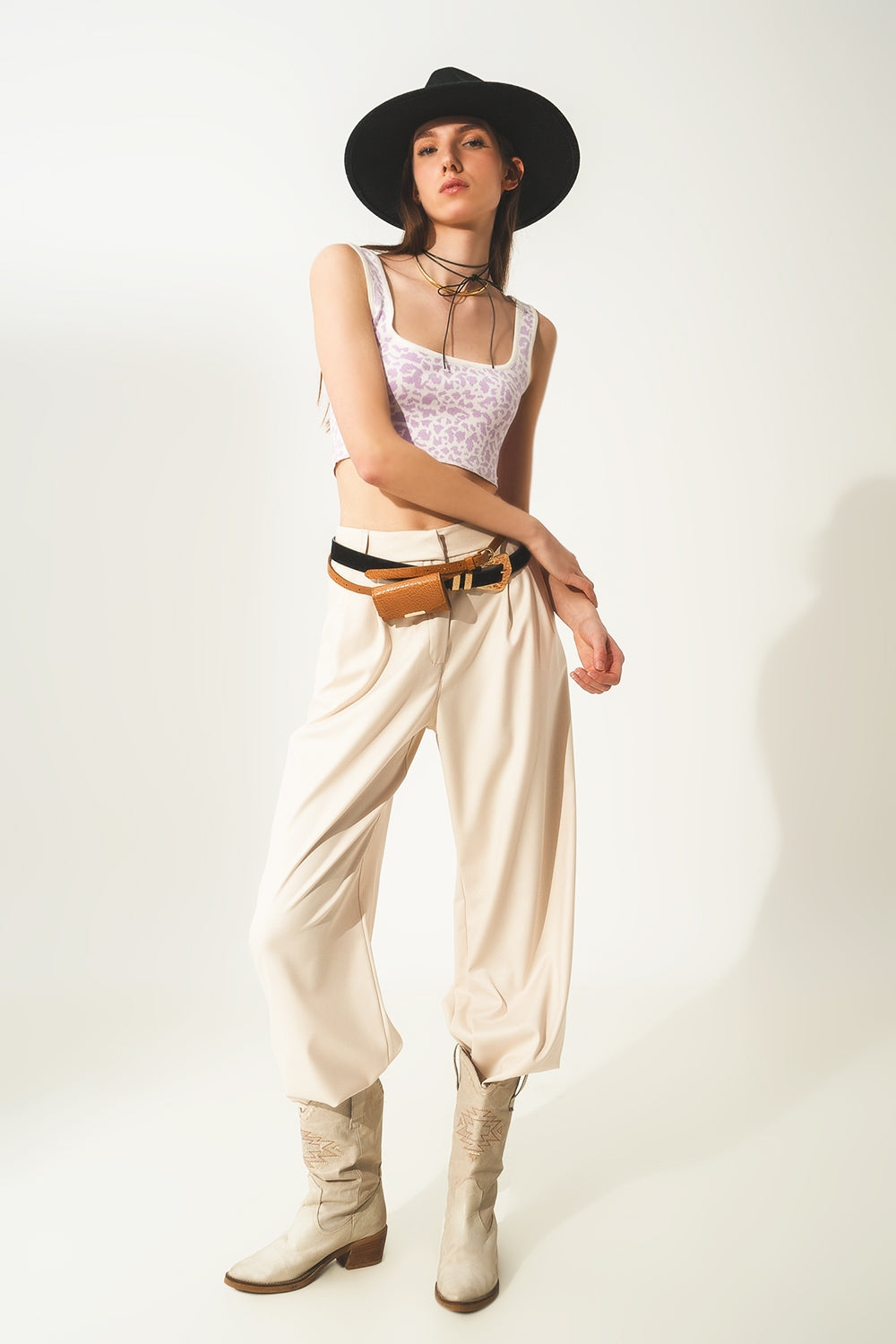 Top punto ligero en estampado animal lila Q2