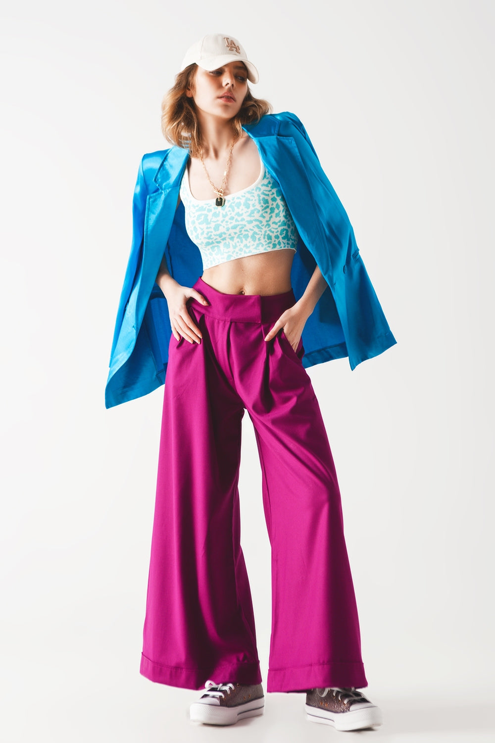 Top punto ligero en estampado animal turquesa Q2