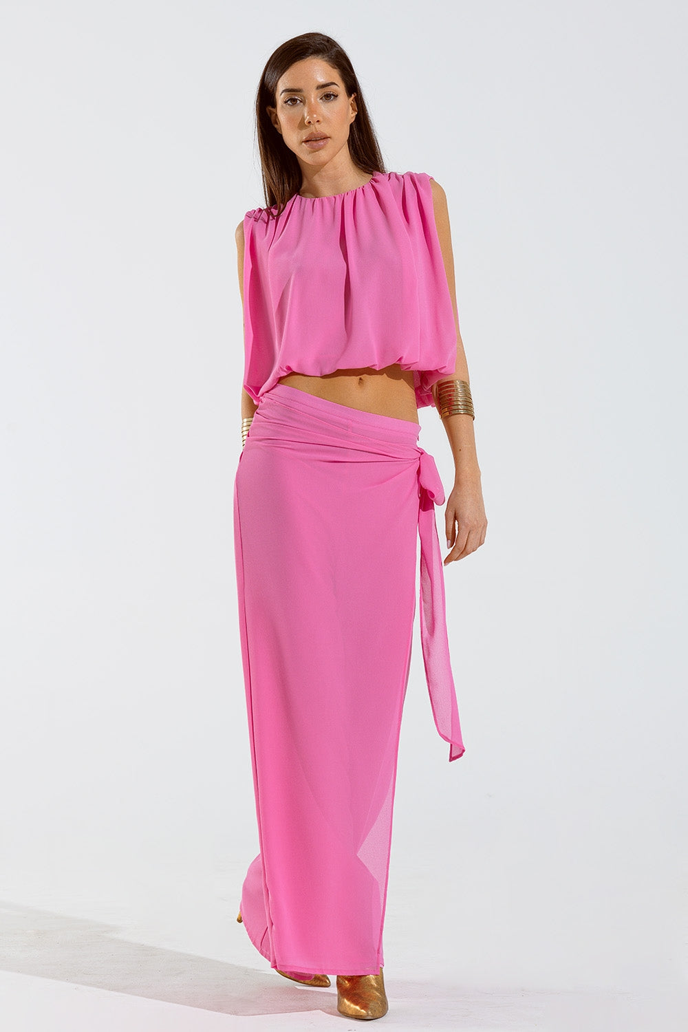 Top rosa con diseño fruncido Q2