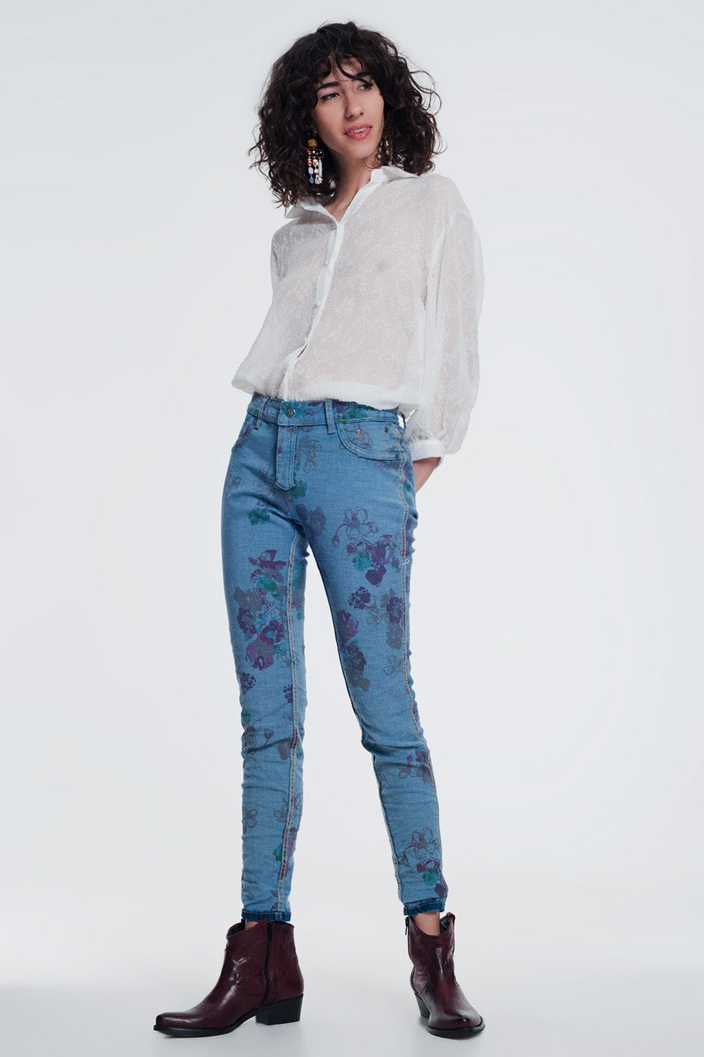 Vaquero reversible con estampado de flores Q2