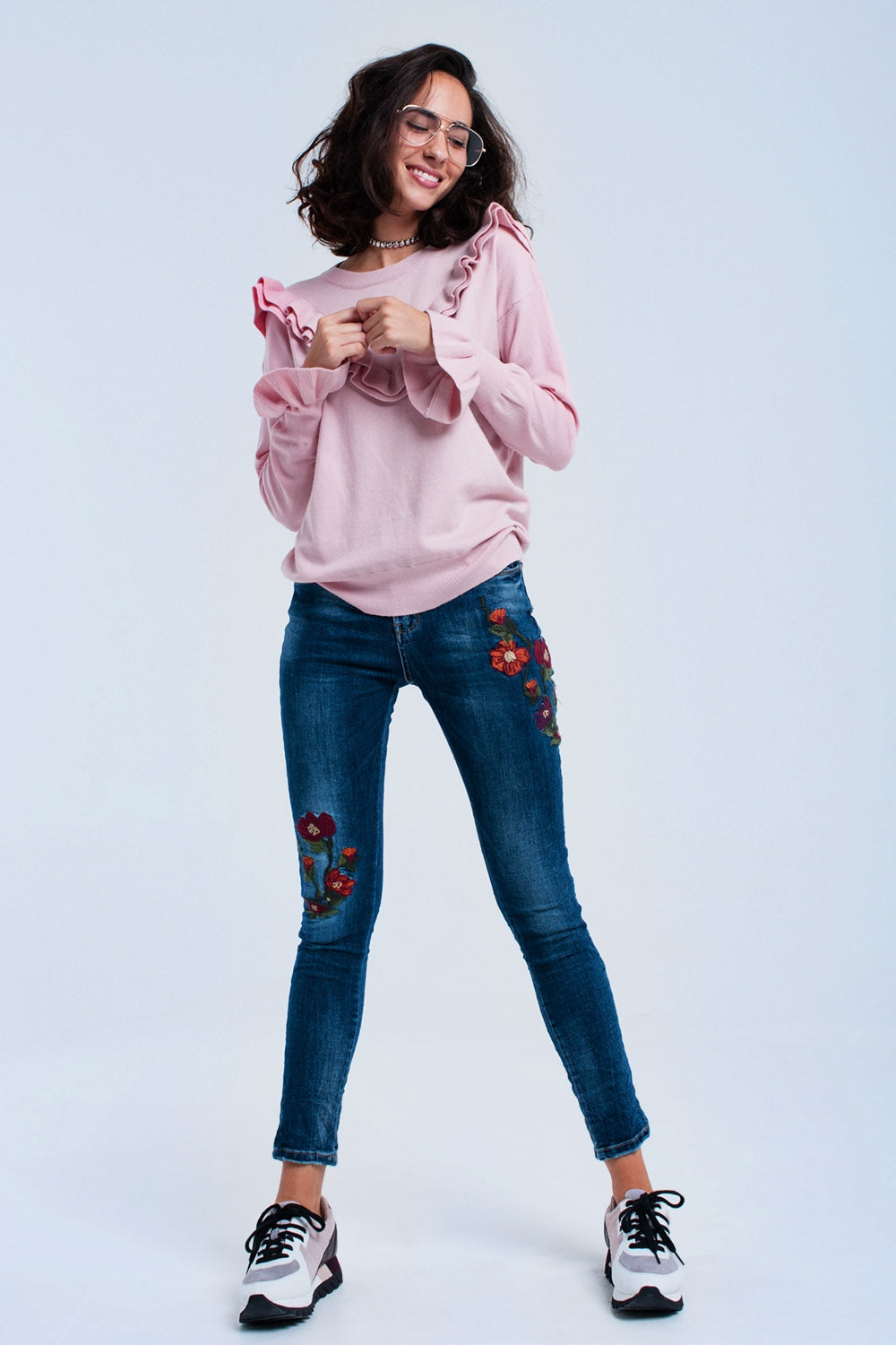 Vaquero skinny con flores Q2