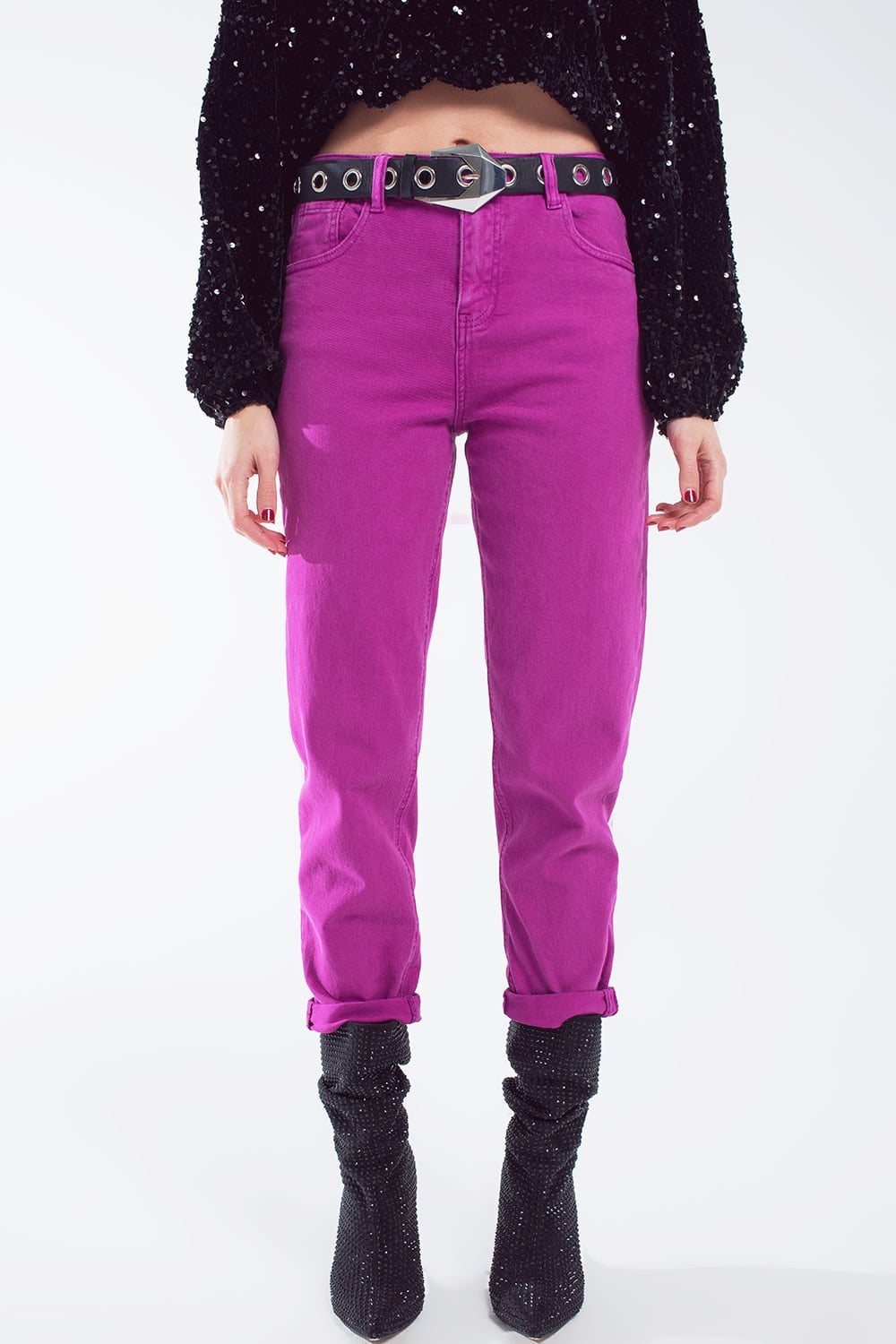 Q2 Vaquero slouchy de algodón de talle medio en magenta