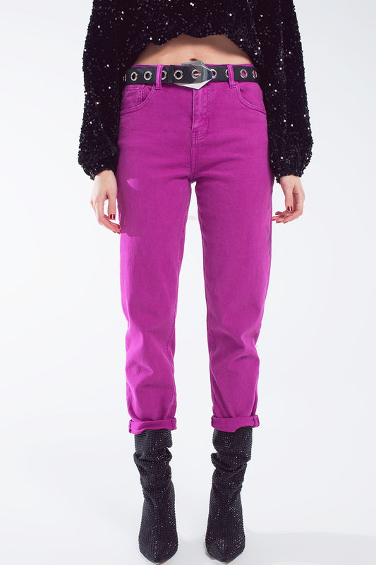 Q2 Vaquero slouchy de algodón de talle medio en magenta