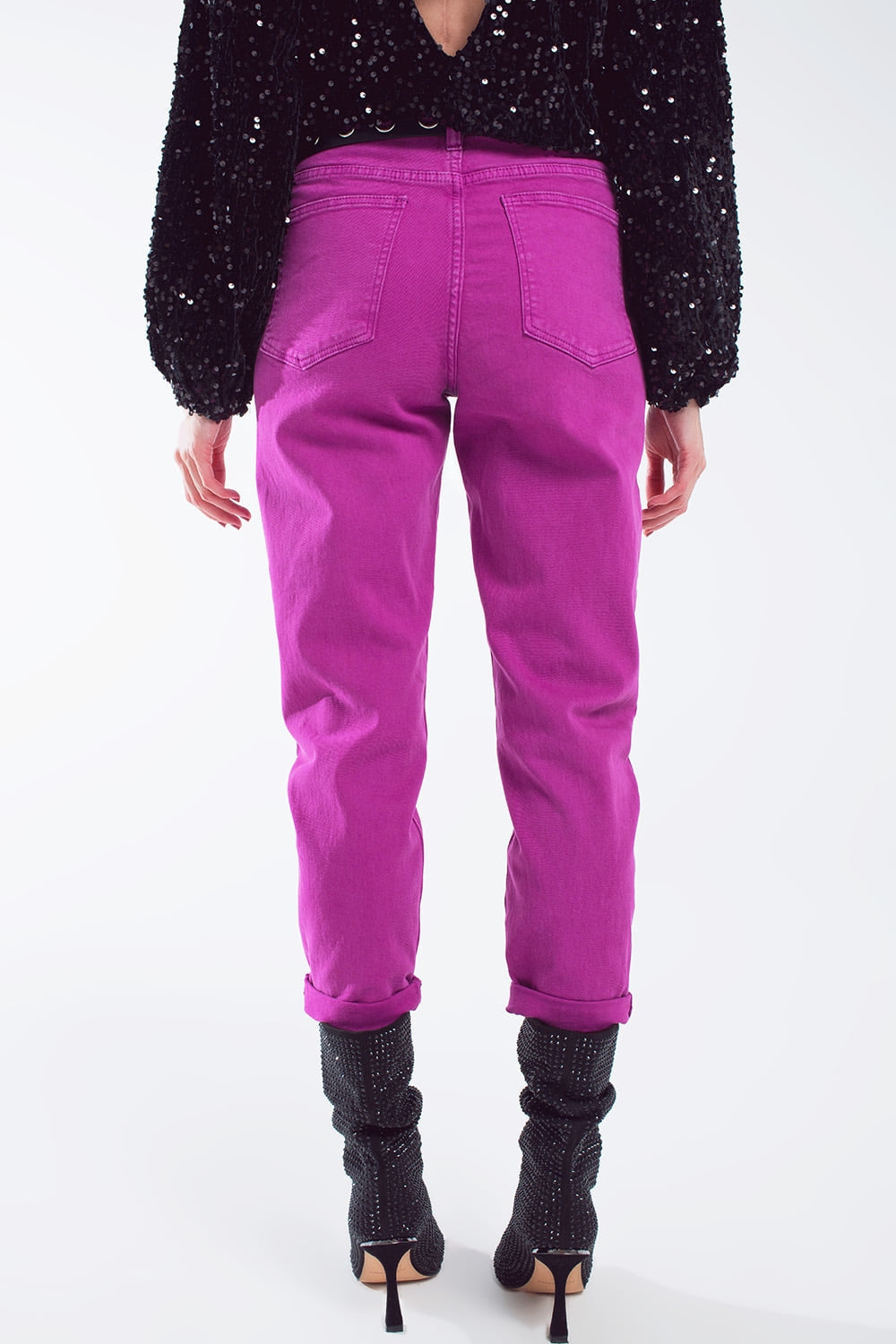 Vaquero slouchy de algodón de talle medio en magenta Q2
