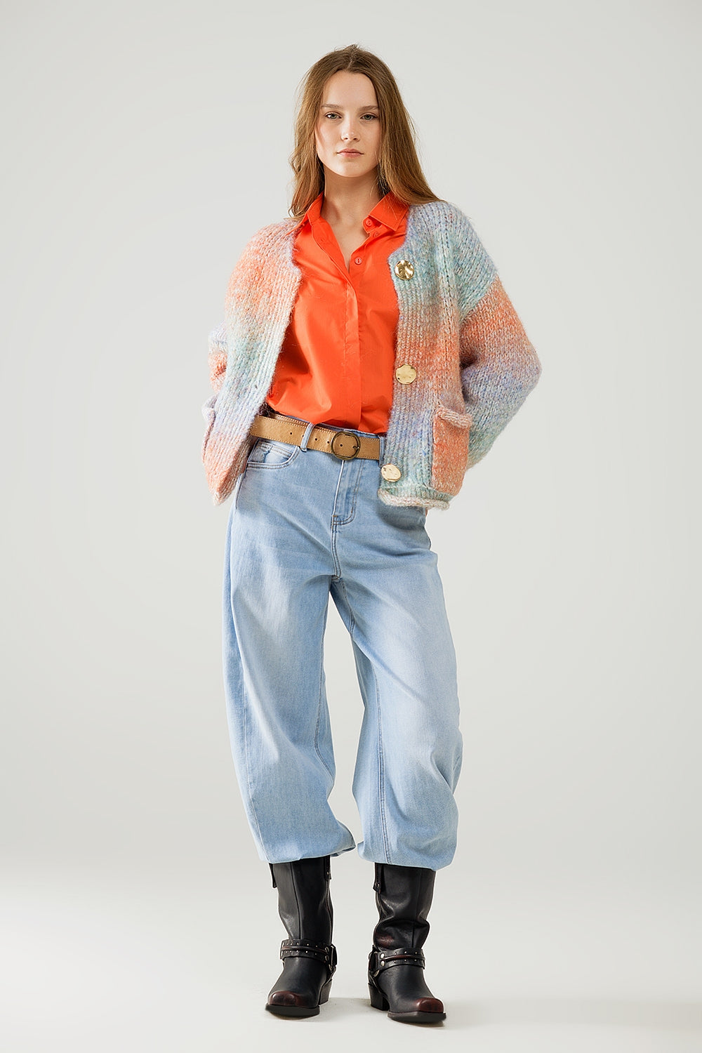 Vaqueros azul claro bubble Leg con cintura alta Q2