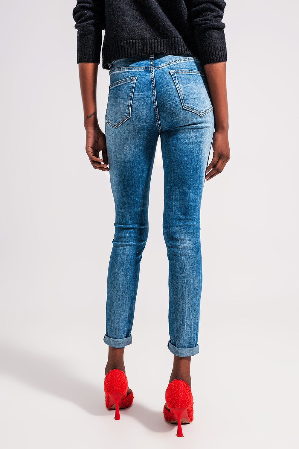Vaqueros azul medio skinny mezcla de algodón elastico Q2