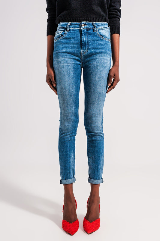 Q2 Vaqueros azul medio skinny mezcla de algodón elastico