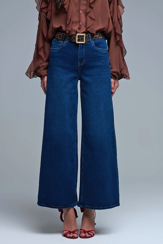 Q2 Vaqueros Basic Stretch con pernera ancha en azul oscuro