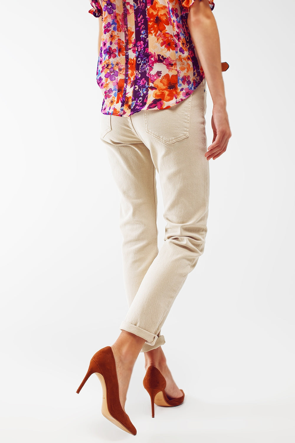 Vaqueros beige de corte pitillo de algodón elastico Q2