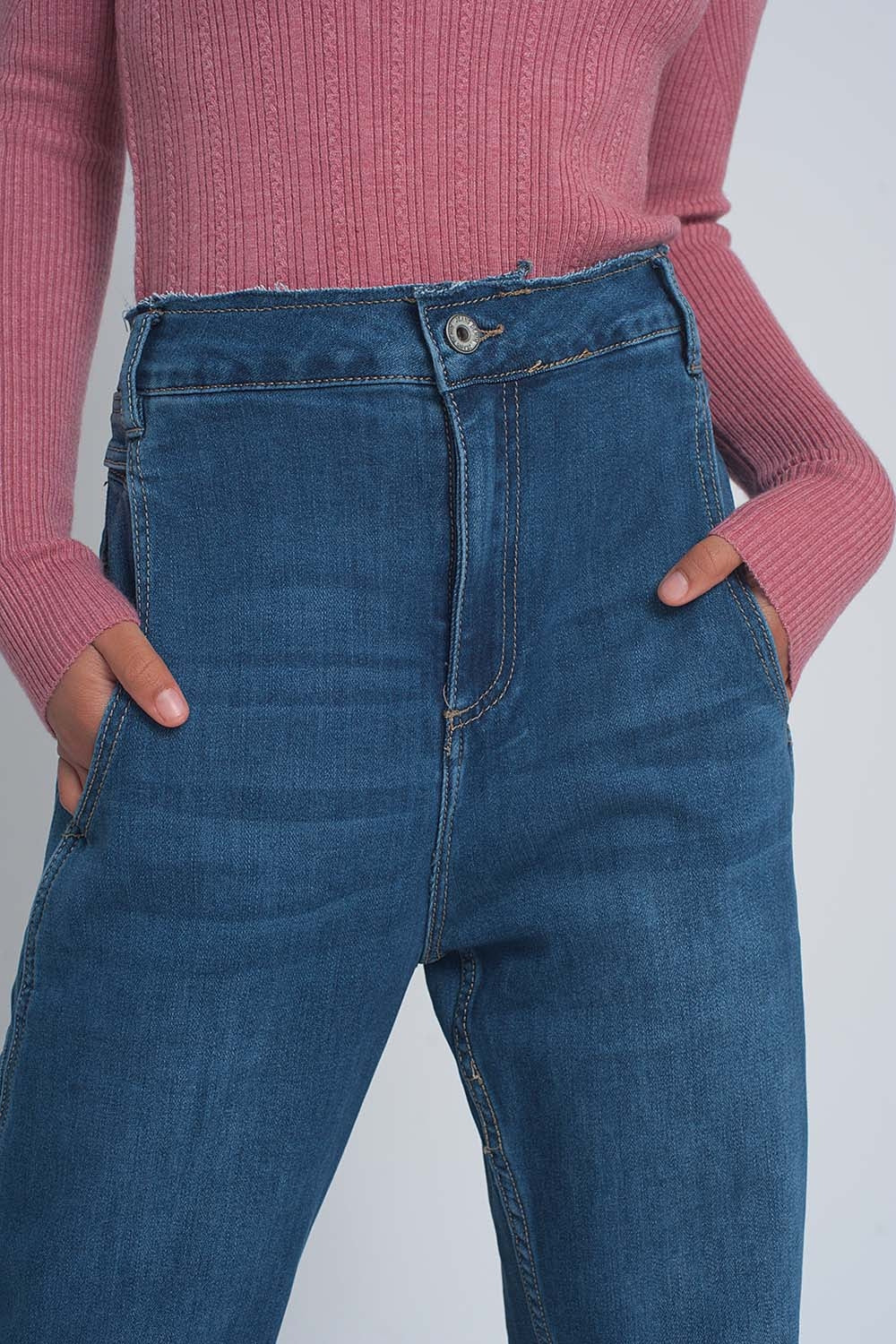 Vaqueros Boyfriend abombados de talle alto en azul Q2