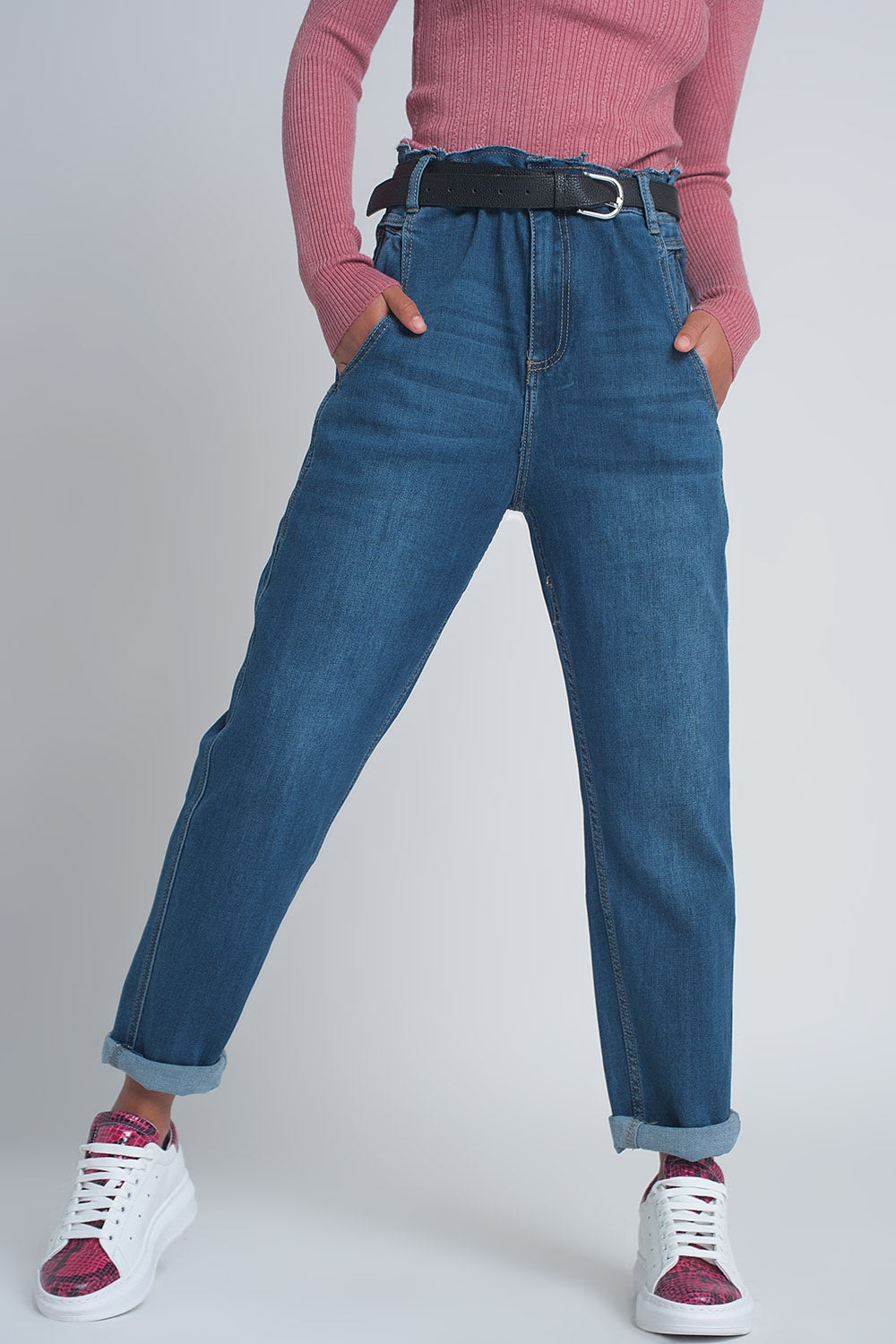 Vaqueros Boyfriend abombados de talle alto en azul Q2