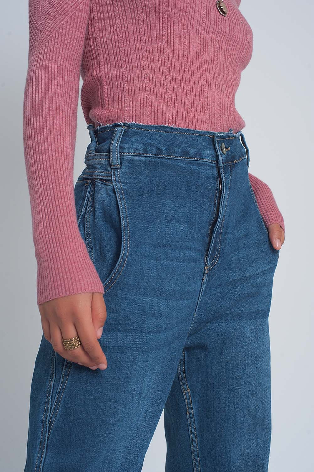 Vaqueros Boyfriend abombados de talle alto en azul Q2
