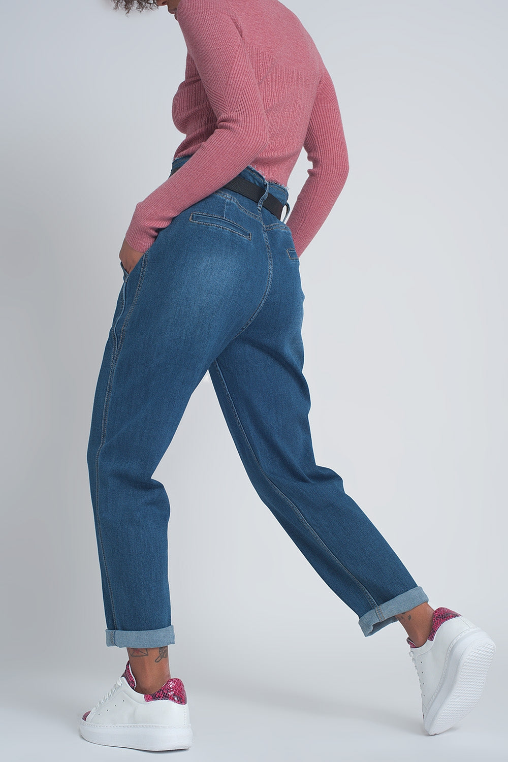 Vaqueros Boyfriend abombados de talle alto en azul Q2