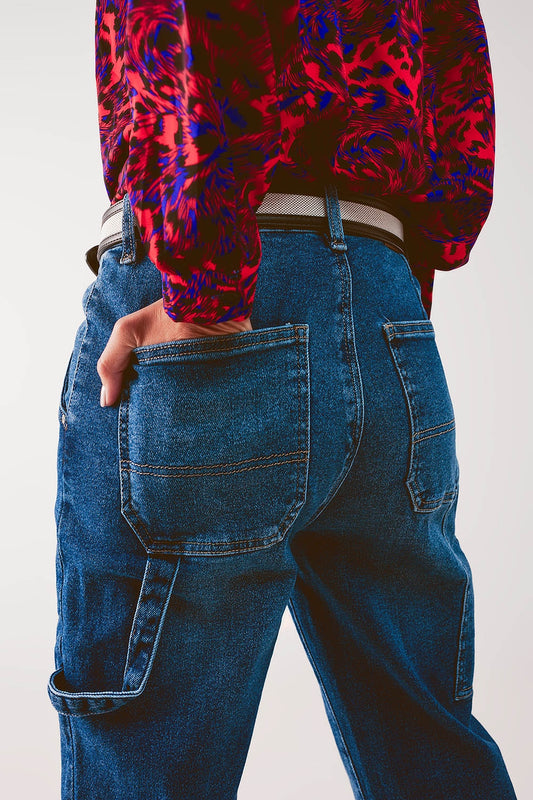 Q2 Vaqueros boyfriend azul de talle alto de algodón