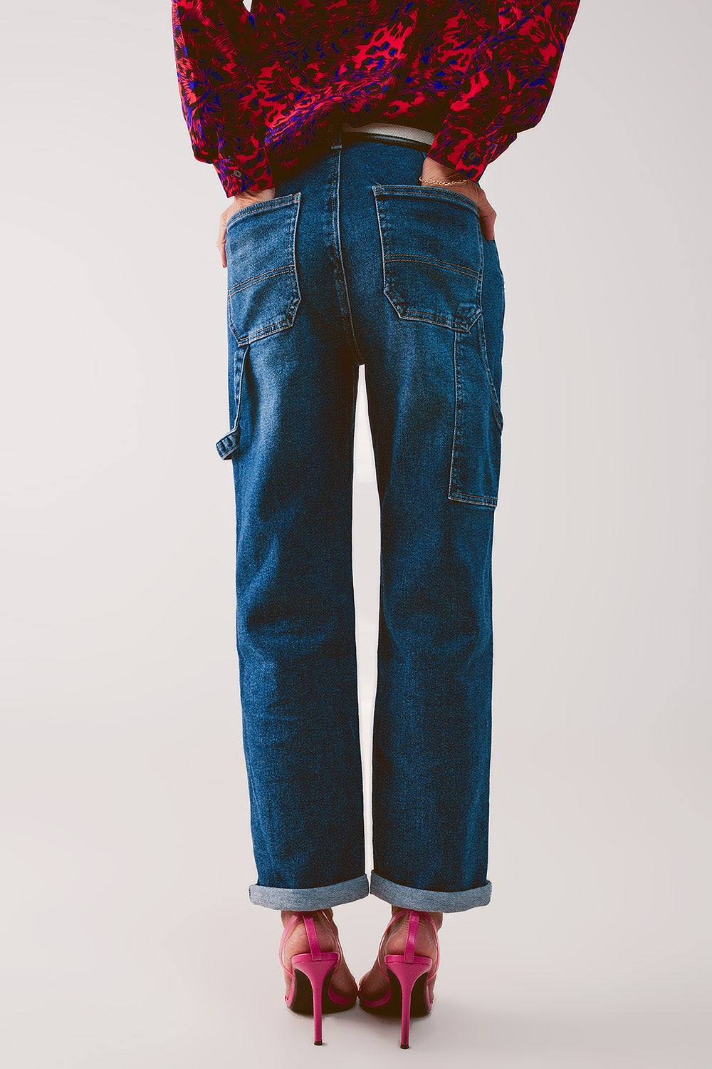 Vaqueros boyfriend azul de talle alto de algodón Q2