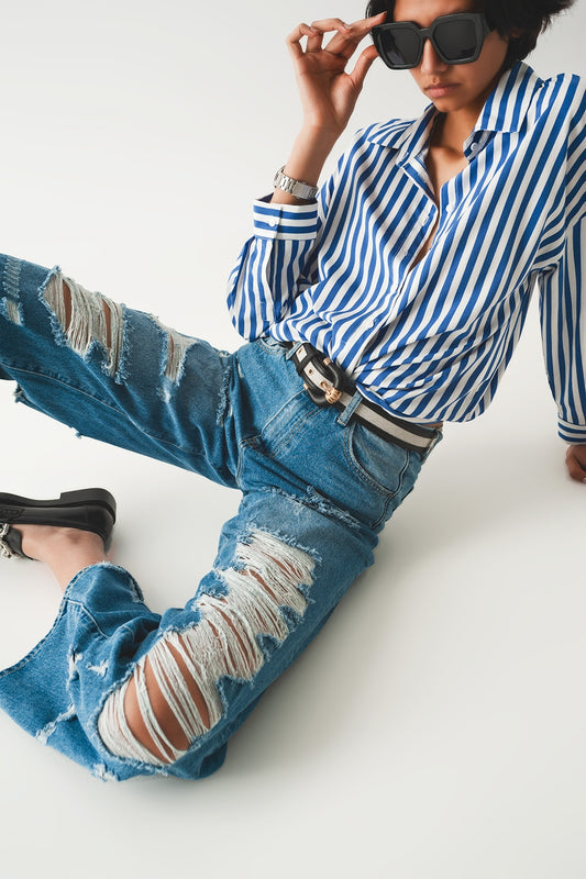 Q2 Vaqueros boyfriend desgarrados en azul