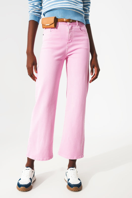 Q2 Vaqueros capri color rosa chicle de pernera ancha