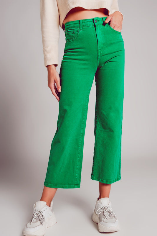 Q2 Vaqueros capri color verde intenso de pernera ancha