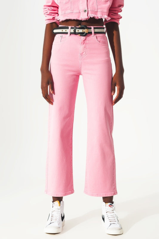 Q2 Vaqueros cropped wide leg en rosa