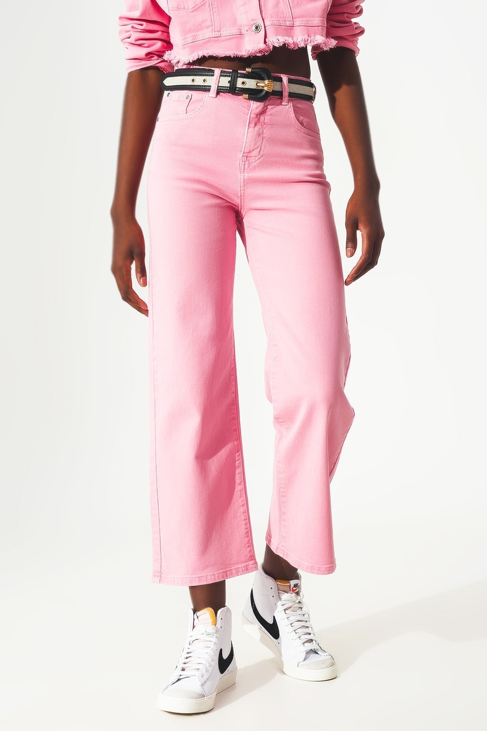 Vaqueros cropped wide leg en rosa Q2