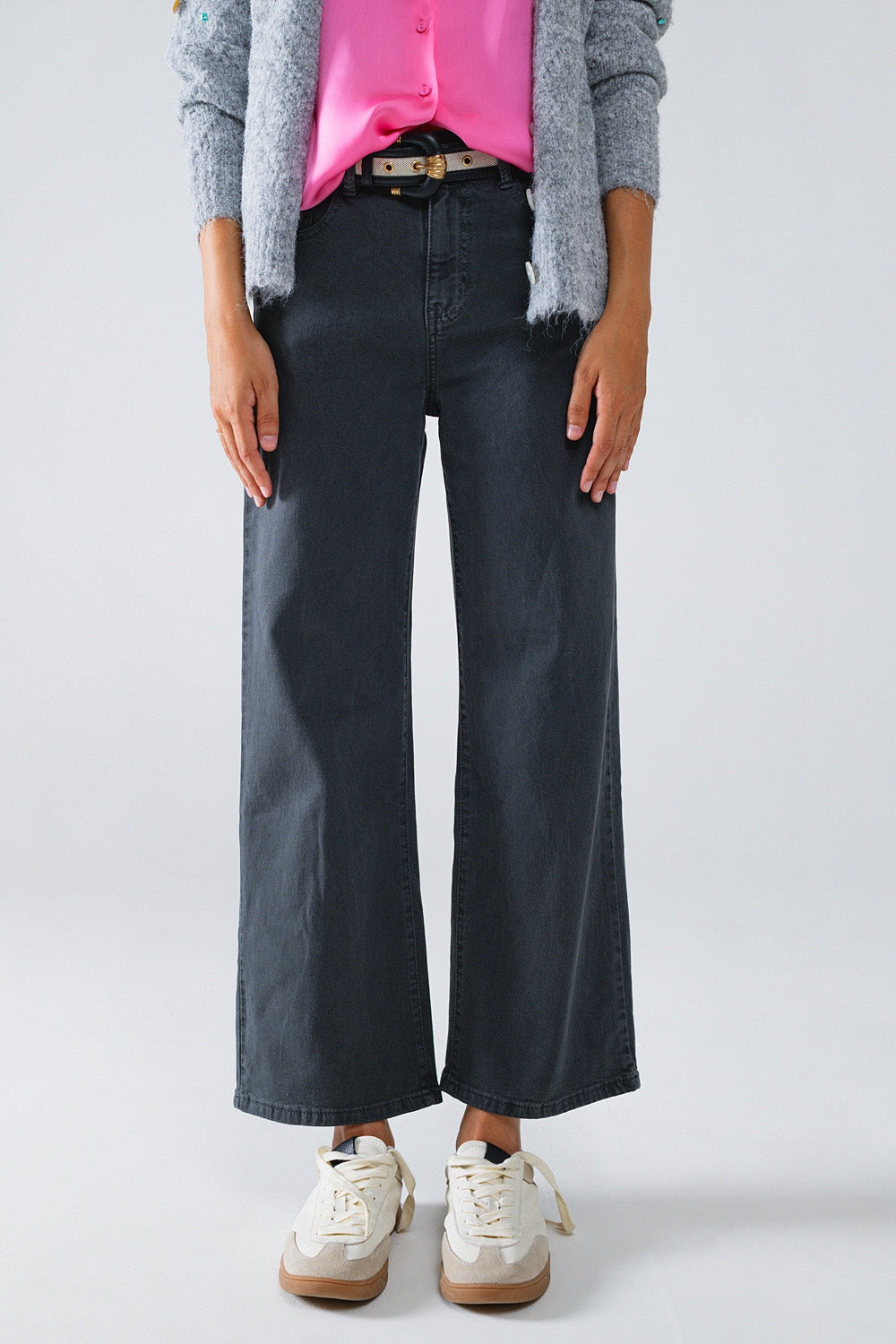 Q2 Vaqueros cropped wide leg grises