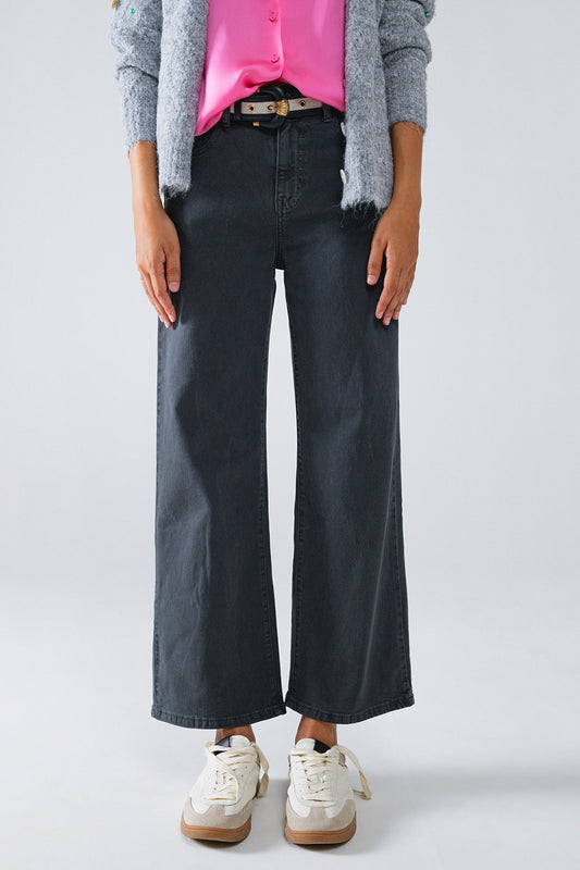 Q2 Vaqueros cropped wide leg grises
