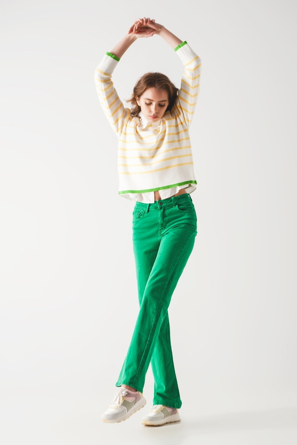 Vaqueros de cintura alta slouchy mom jeans en verde Q2