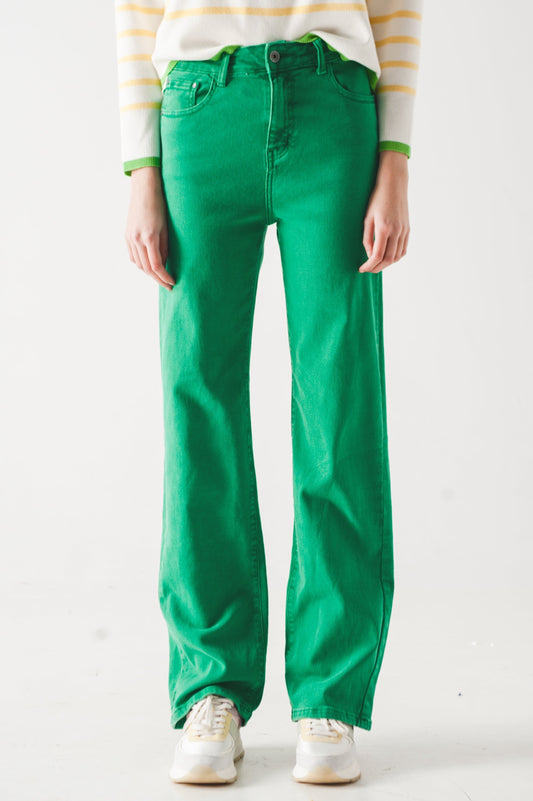 Q2 Vaqueros de cintura alta slouchy mom jeans en verde